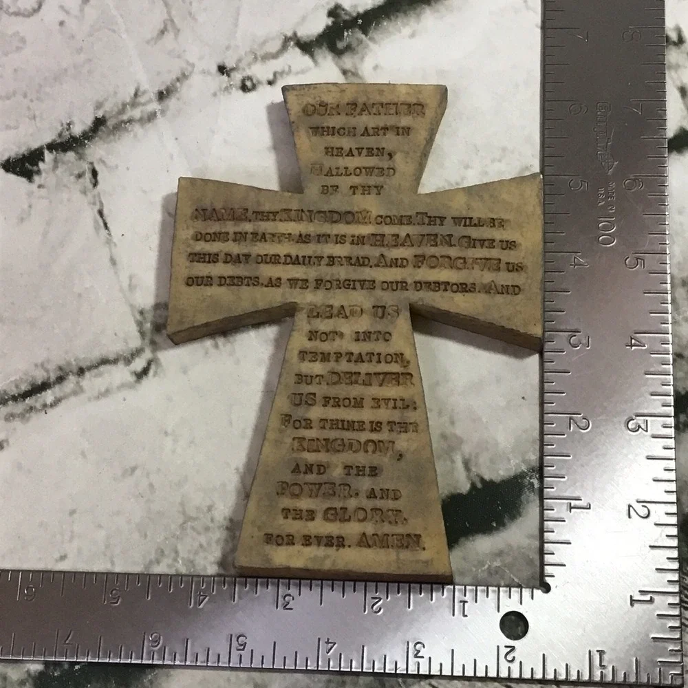 The Lord's Prayer Etched‎ Resin Cross Crucifix Christian Devotion Wall Decor VTG